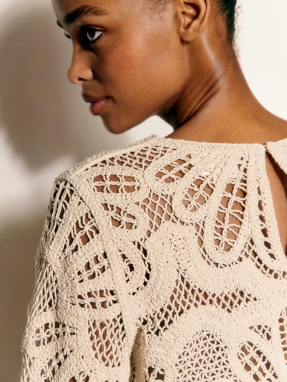 Sezane Olie S Ecru Crochet Lace Blouse Organic Cotton - Picture 4 of 6